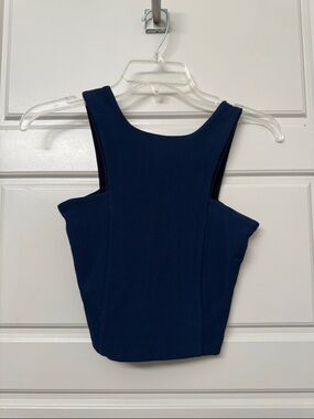 Ribbed Navy Square-Neck Crop Tank